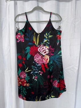 stars above Black Floral Slip Dress with Yellow & Red Accents